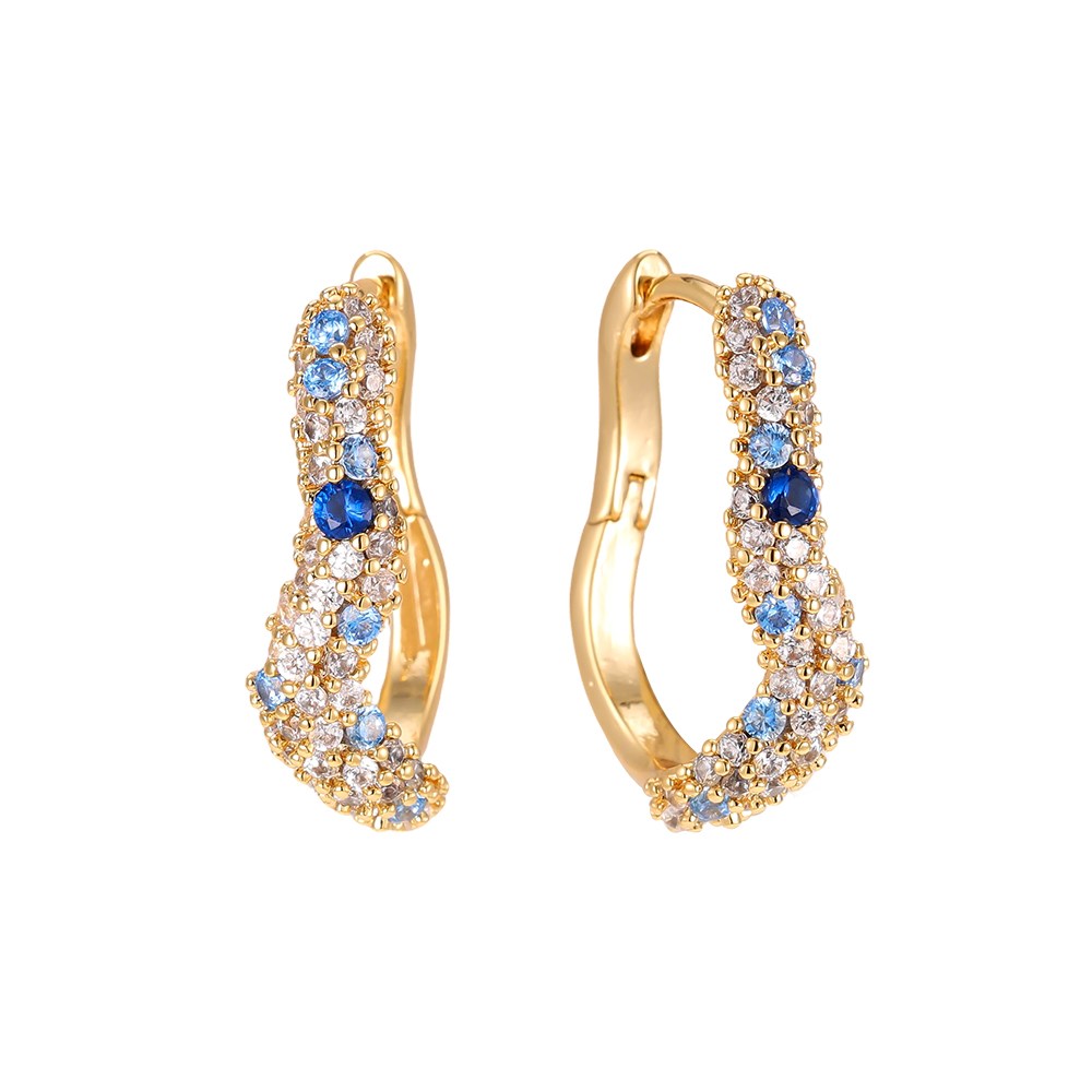 Gold-plated earrings 20mm zirconia soft wave
