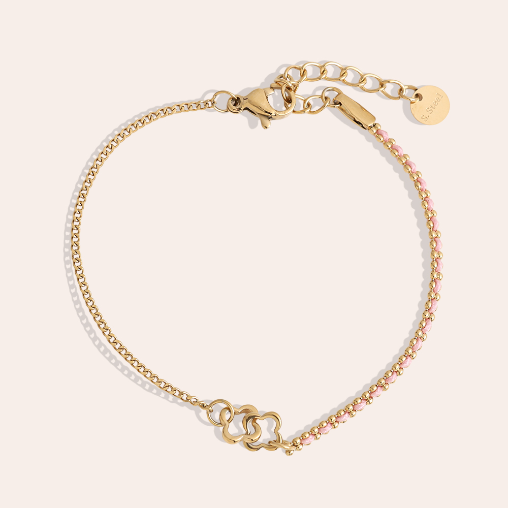 Stainless steel bracelet 16cm two simple flowers