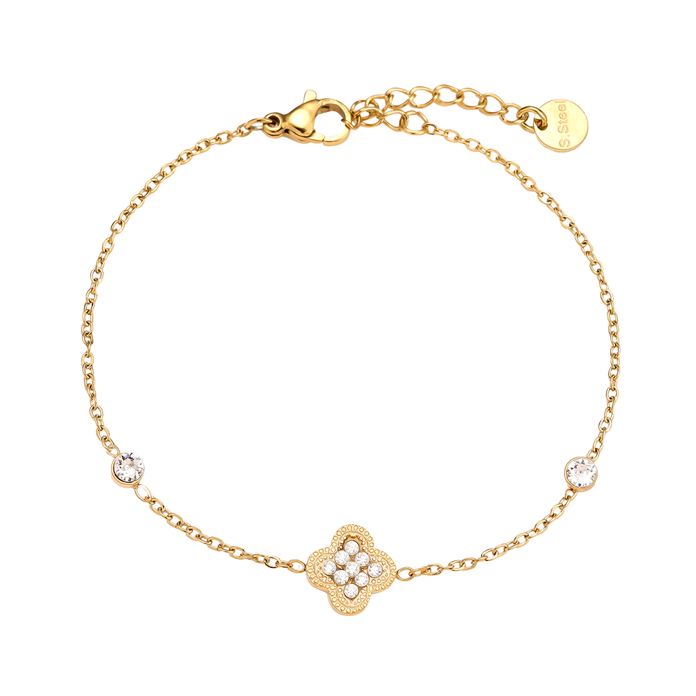 Stainless steel bracelet 16cm Diamond Lucky Flower And Dot
