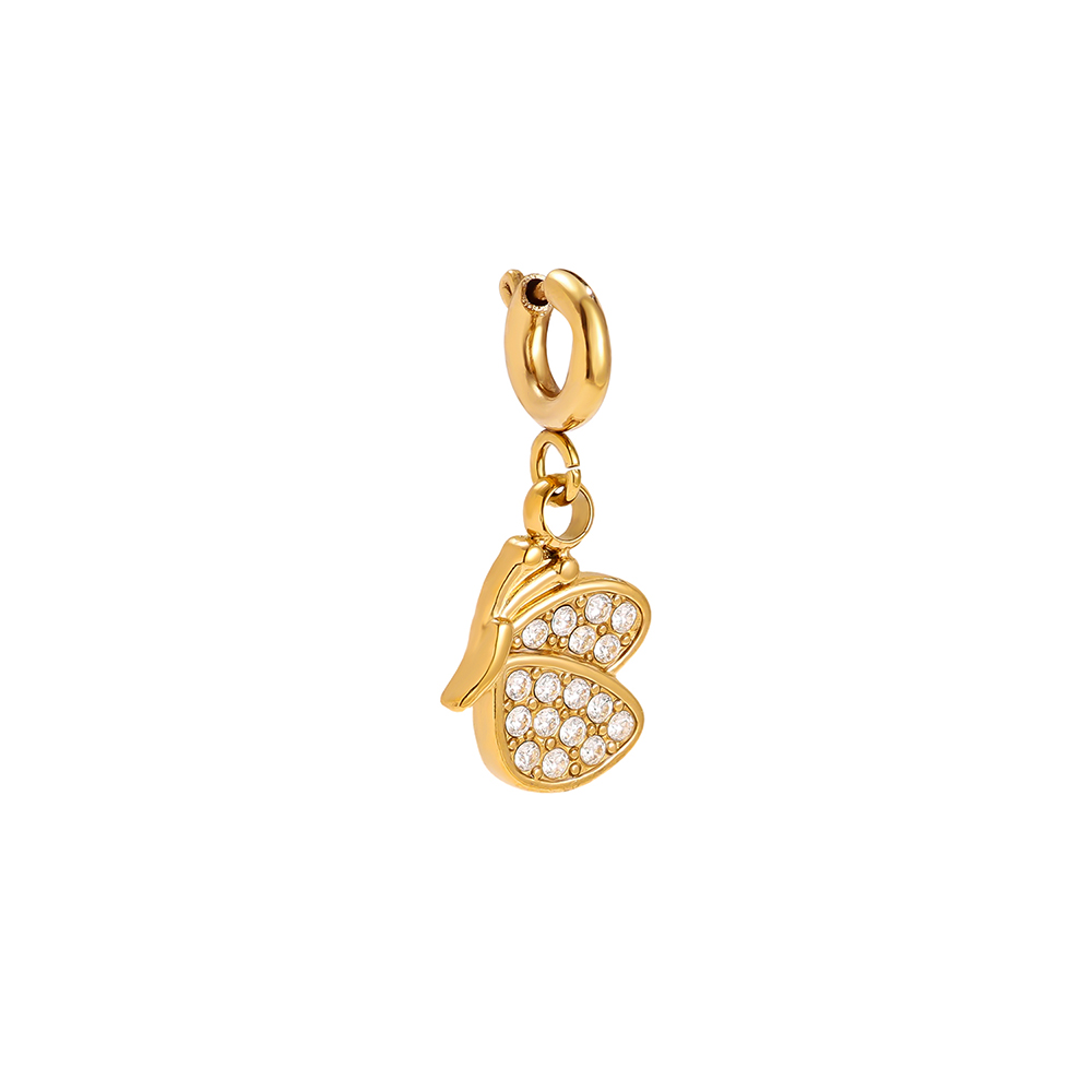 Stainless steel pendant 29mm half zirconia butterfly with spring clasp