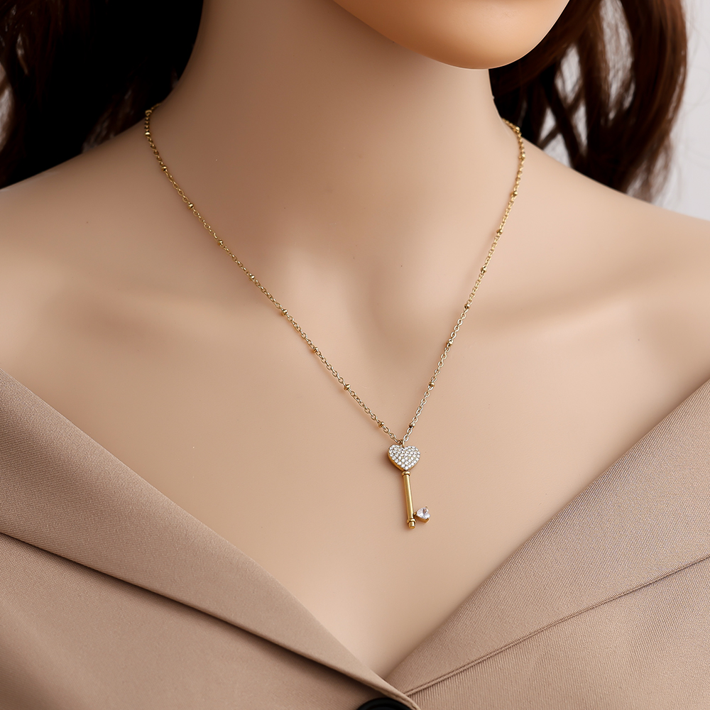 Stainless steel necklace 60cm Diamond Heart Key