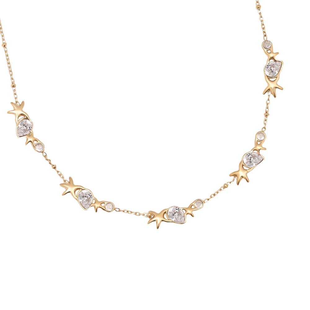 Stainless steel necklace 42cm starfish drop rhinestone