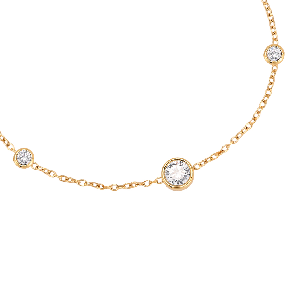 Stainless steel bracelet, 17 cm, round cubic zirconia