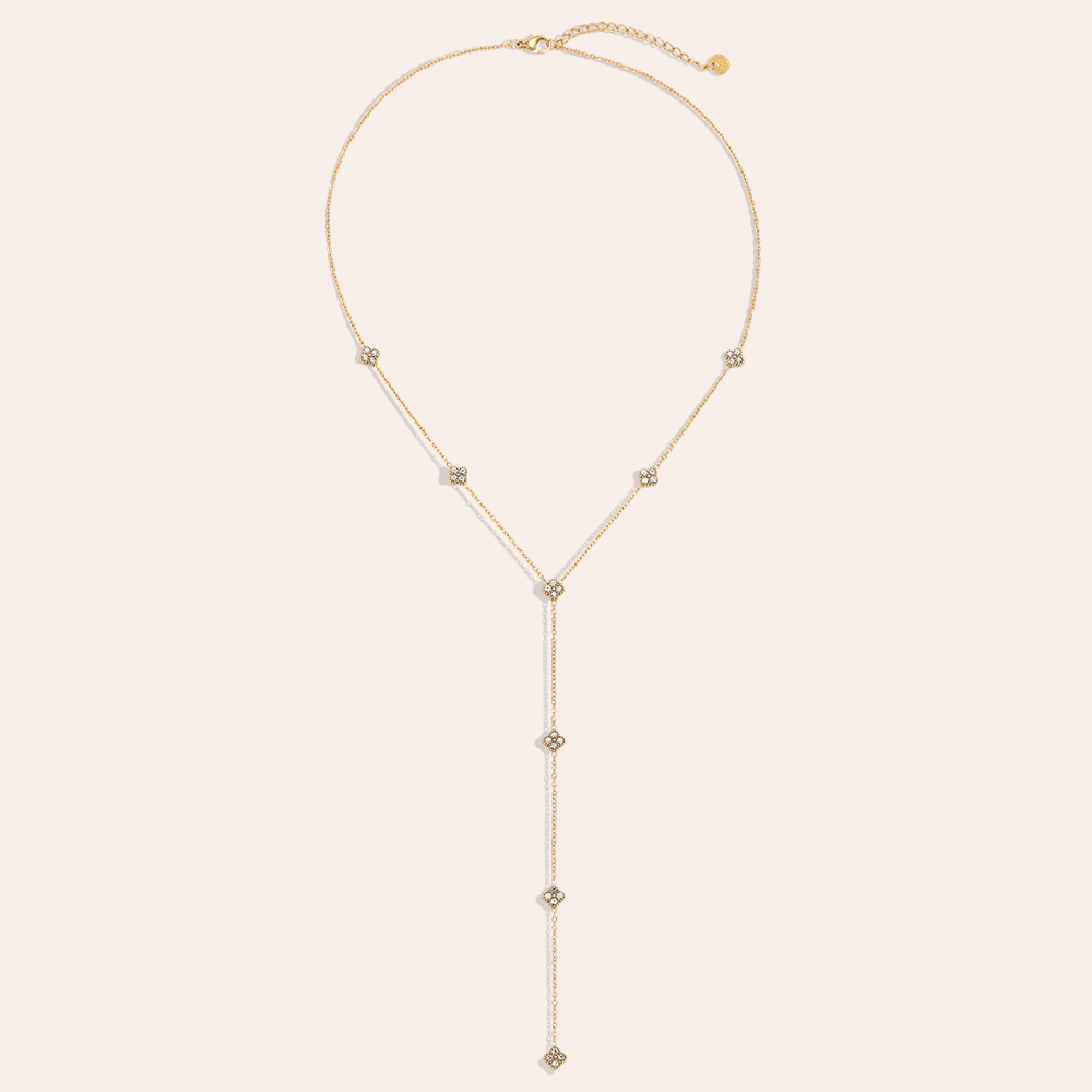 Stainless steel necklace, 42 cm, with a delicate zirconia four-leaf clover