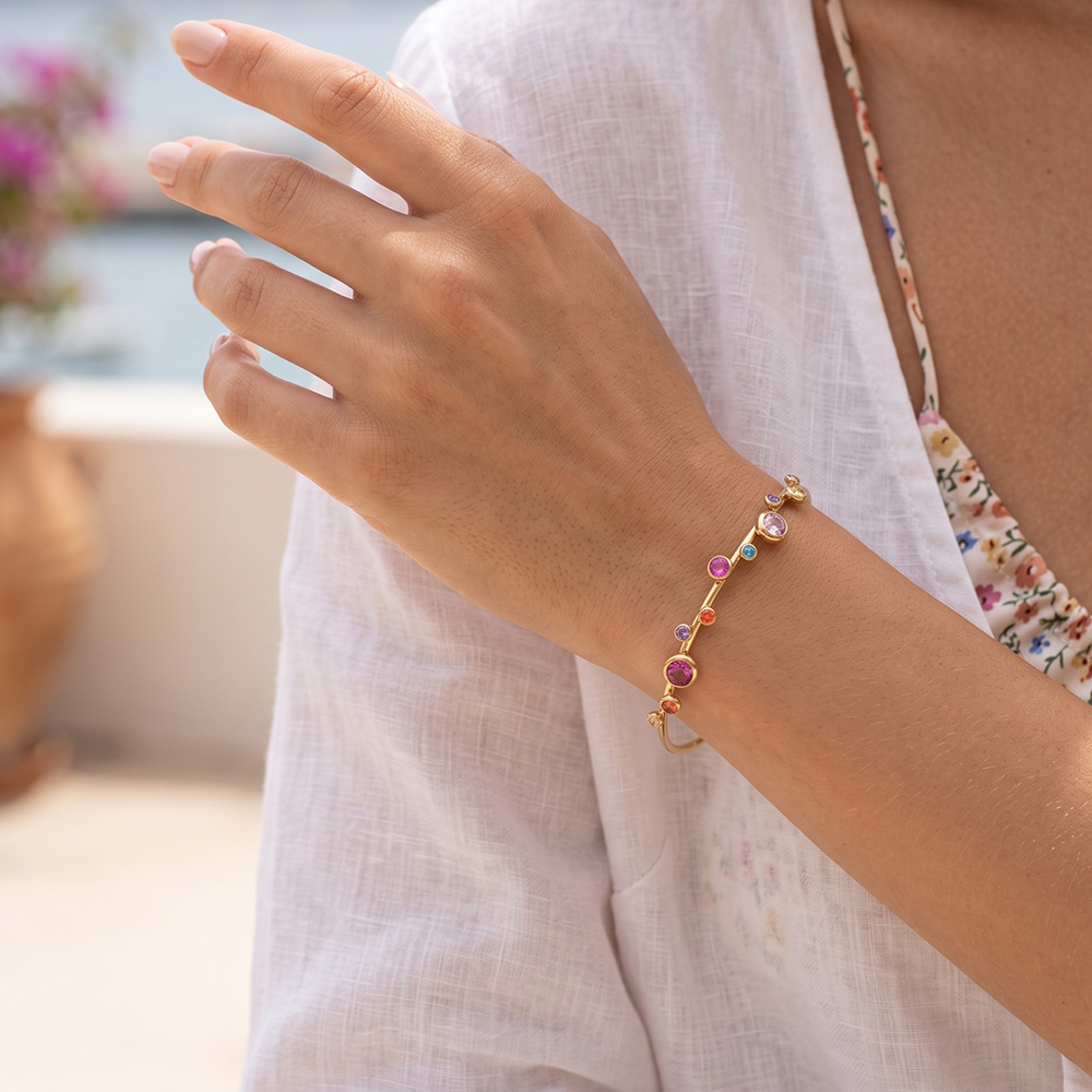 Stainless steel bangle, 6.2 cm, round cubic zirconia
