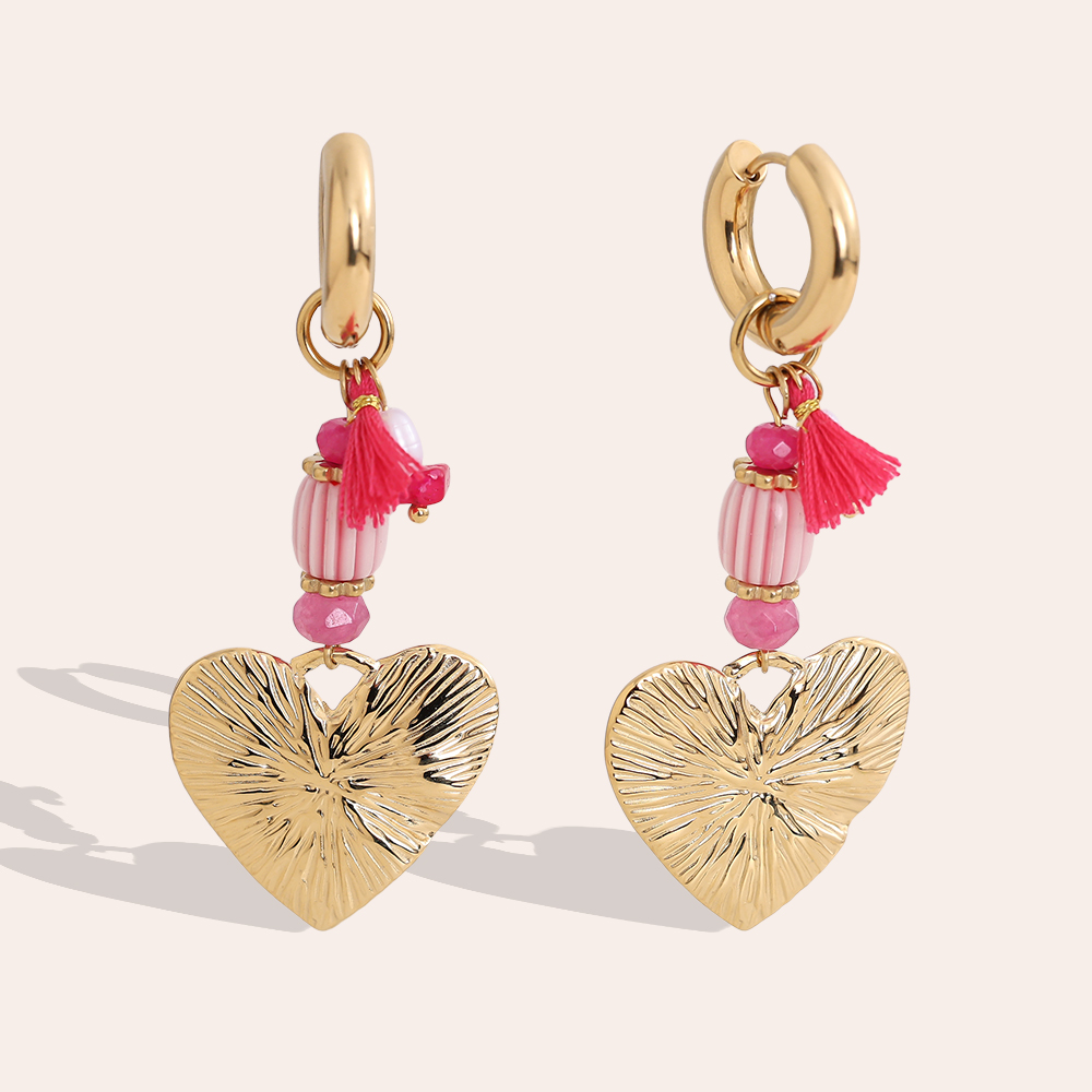 Stainless steel earrings 60*25mm ceramic heart