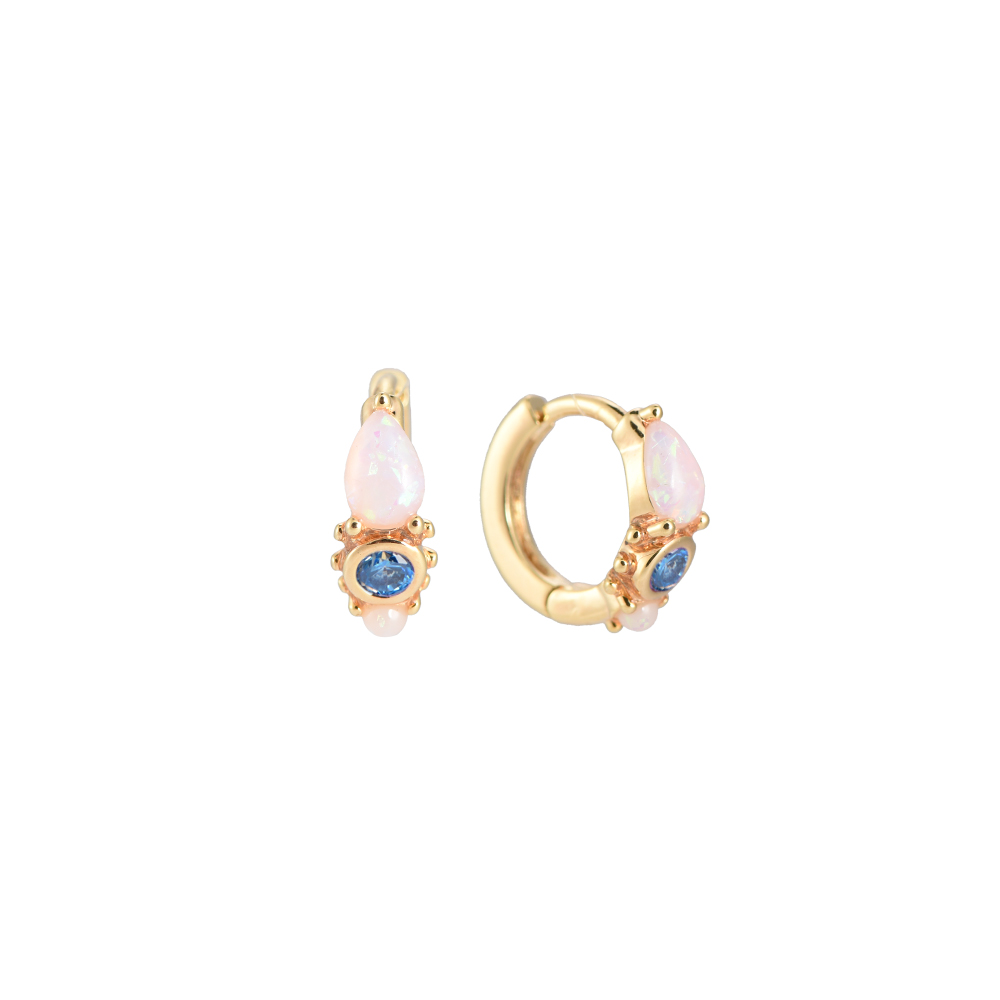 Gold-plated opal colourful hoop earrings