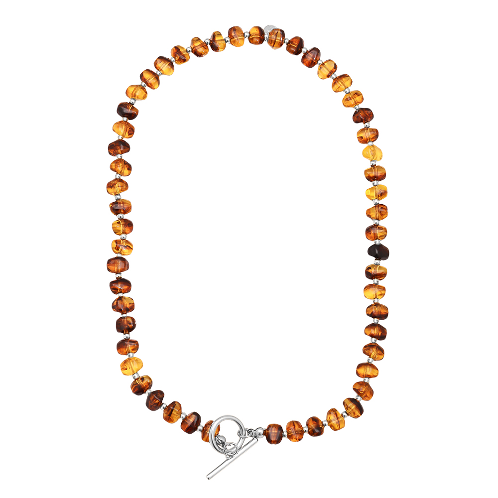Stainless steel necklace 45cm Acrylic Brown Beads