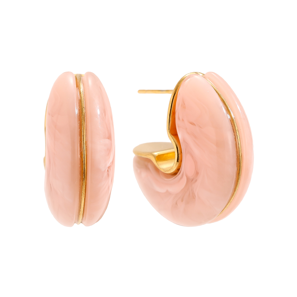 Stainless steel earrings 25mm Half Hoop Moon Resin