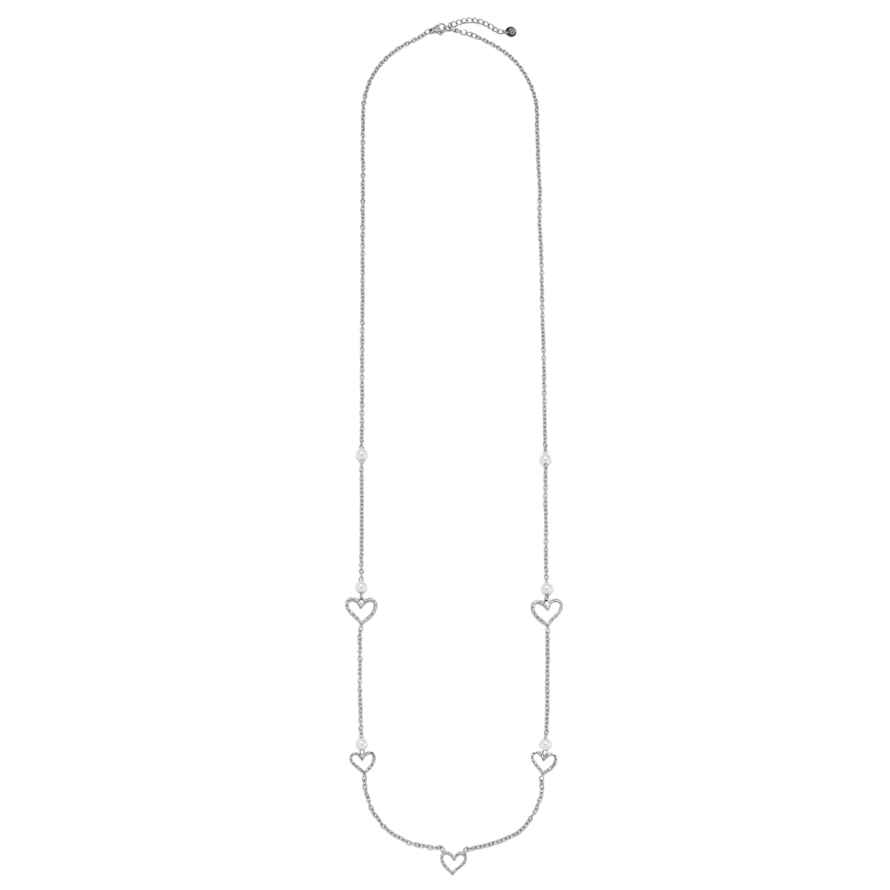 Stainless steel necklace, 95 cm, open heart beads