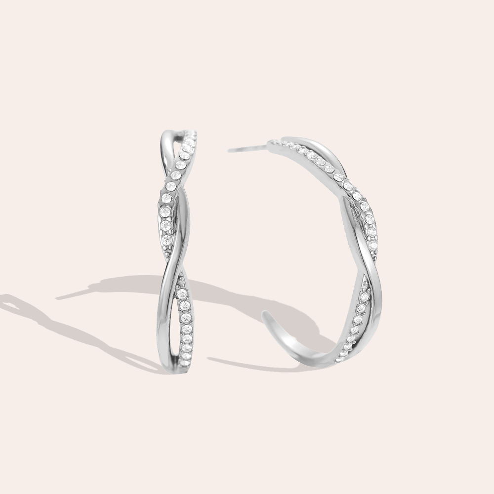 Stainless steel earrings 2.5cm Elegant Twist Diamond Hoop