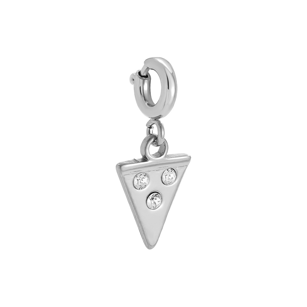 Stainless Steel Pendant 10mm Spring Clasp Diamond Pizza