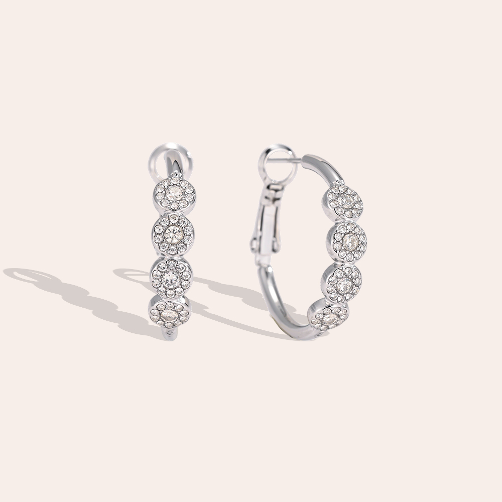 Stainless steel earrings, 24 mm, with four sparkling cubic zirconia stones