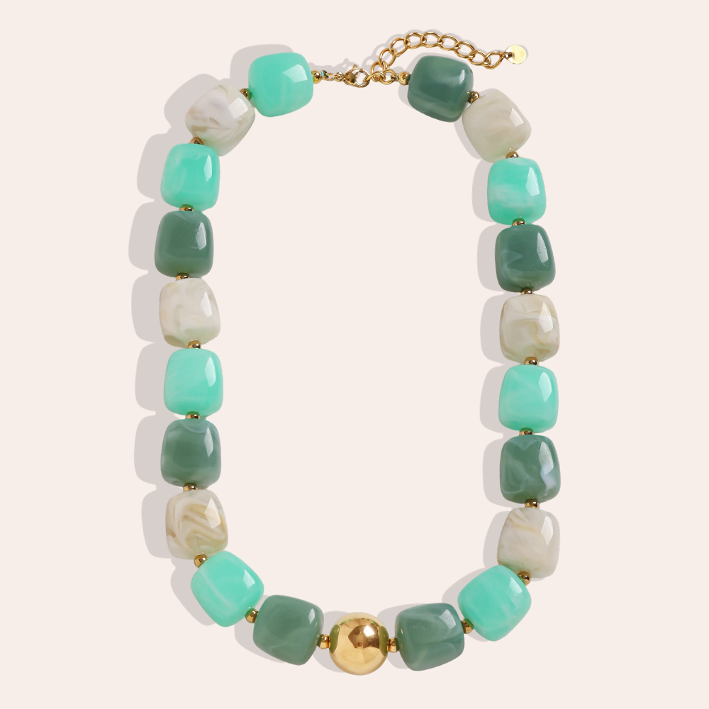 Stainless steel necklace 43cm Adjustable resin square round shape