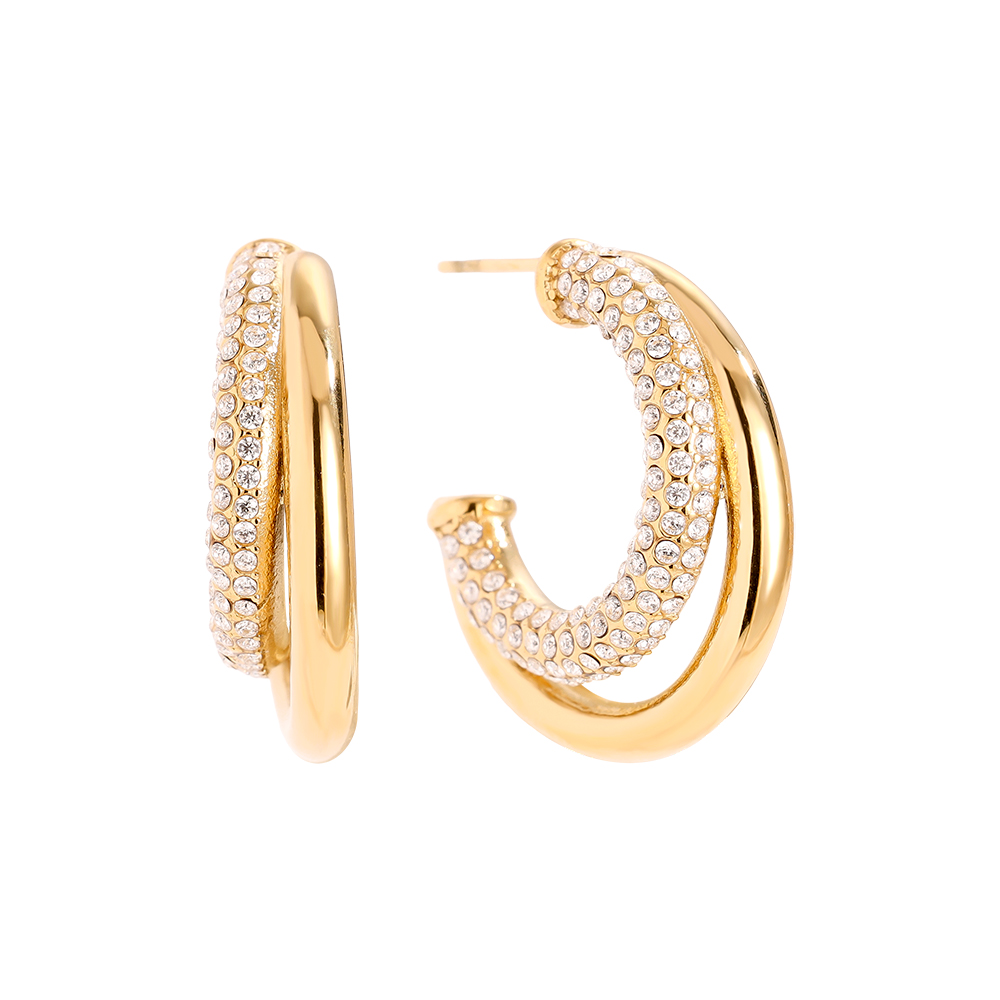 Stainless steel earrings 35mm Fine Diamond Hoop