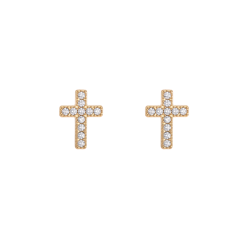 Stainless steel earrings, 12mm, cubic zirconia cross