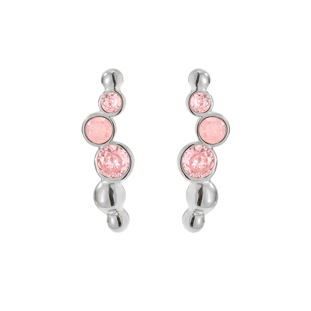 Stainless steel earrings 0.6*2.5cm Pink Round Diamond