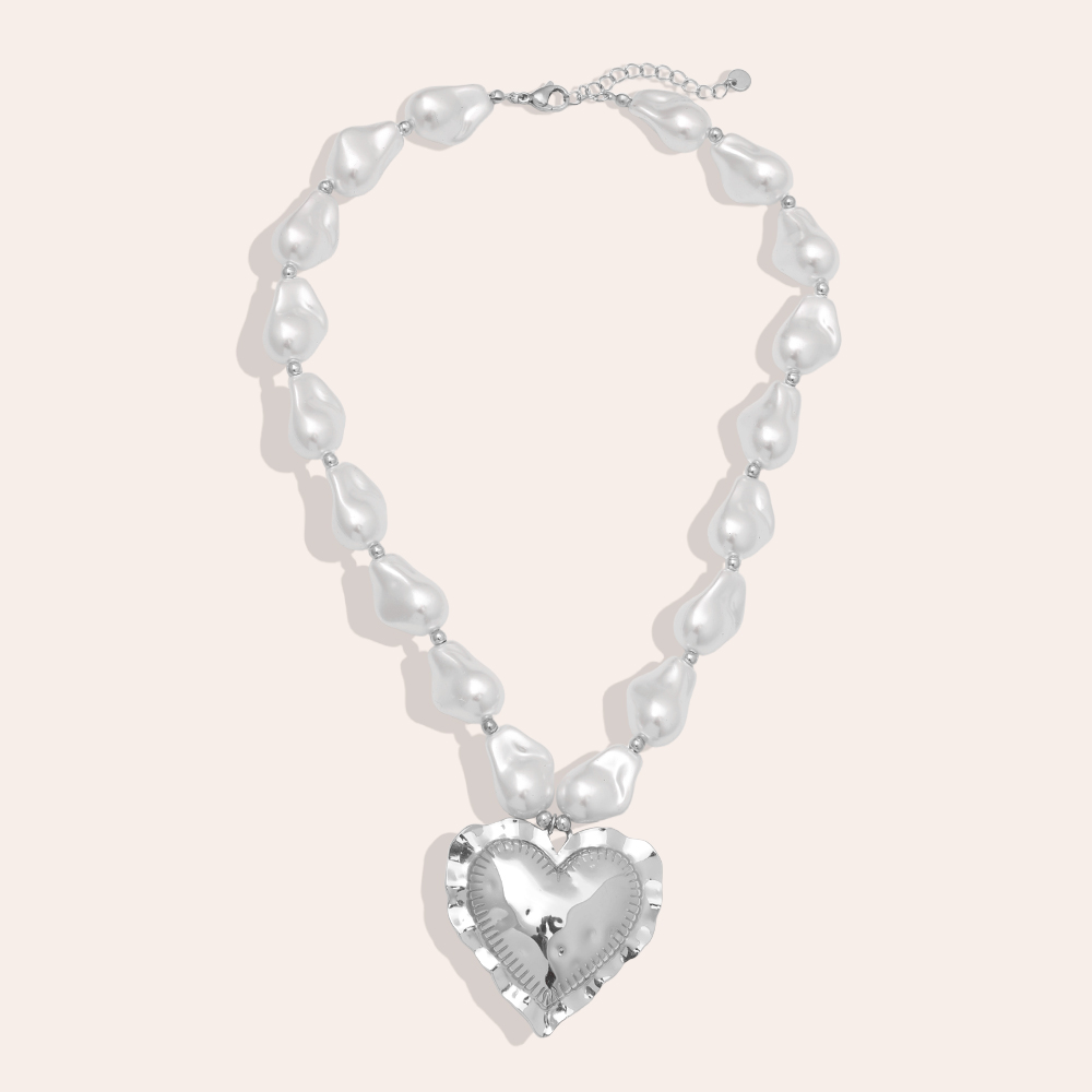 Stainless steel necklace 40cm Great Heart In Pearl Chain