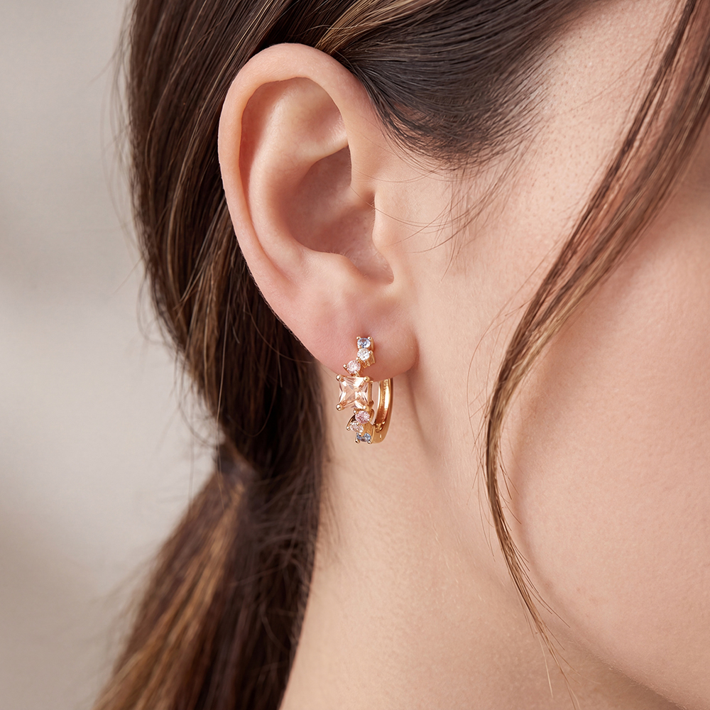 Gold-plated earrings, 17mm, multicoloured cubic zirconia