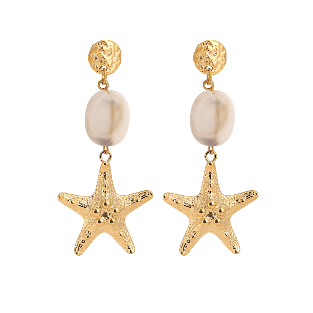 Stainless steel earrings 7cm large starfish and green acrylic