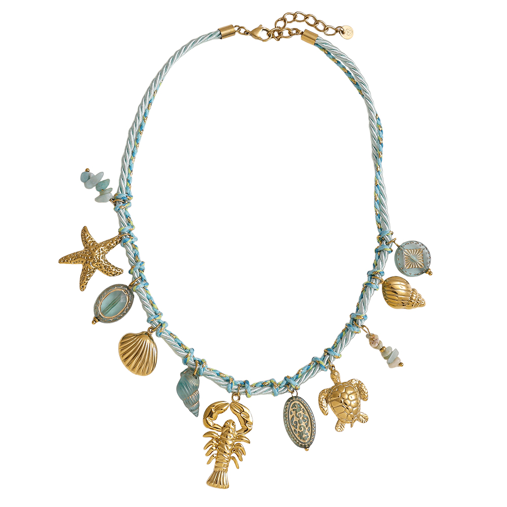 Stainless steel necklace 42cm blue ocean style