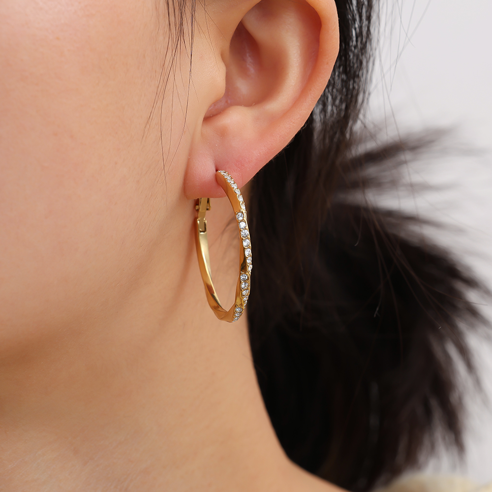 Stainless steel earrings 3.4cm Light Twist Diamond Hoop