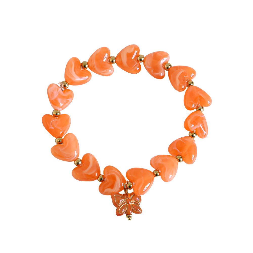 Stainless Steel Bracelet 20cm Elastic Acrylic Heart Chain With Butterfly