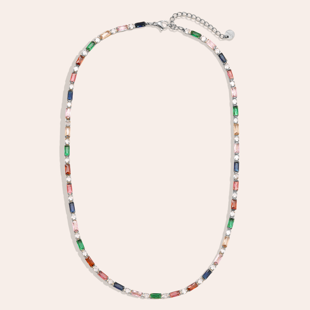 Stainless steel necklace 40cm Multi Colour Diamond