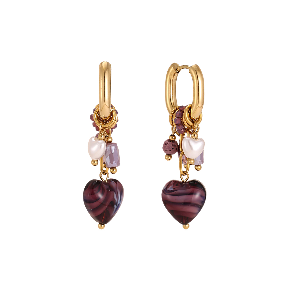 Stainless steel earrings, 45 × 13 mm, purple hearts