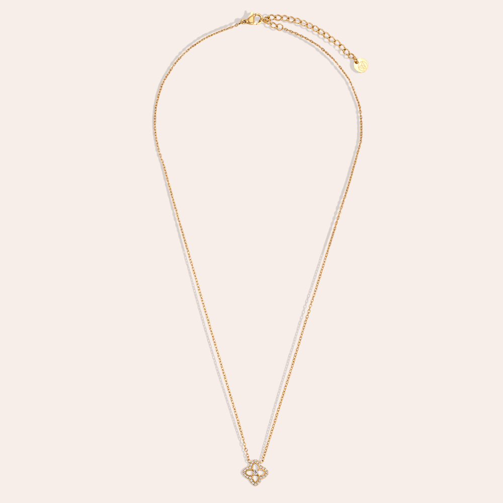 Stainless steel necklace, 40 cm, with delicate cubic zirconia shamrock