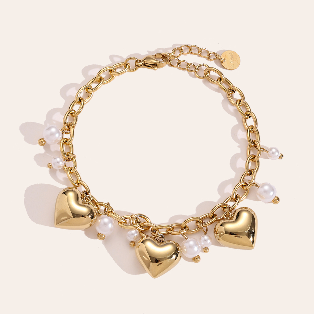 17cm Hearts With Pearl stainless steel bracelet      