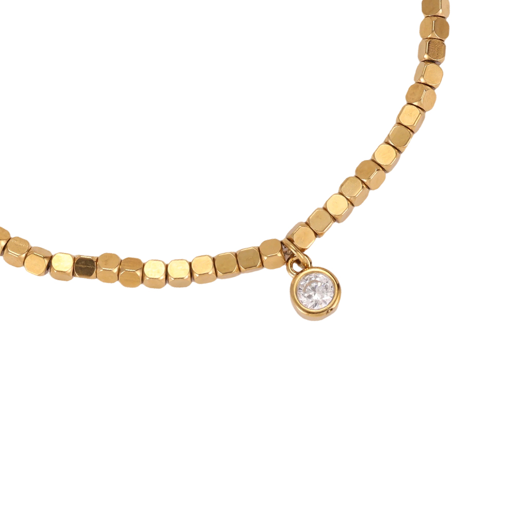Stainless steel elastic bracelet with small squares and cubic zirconia  