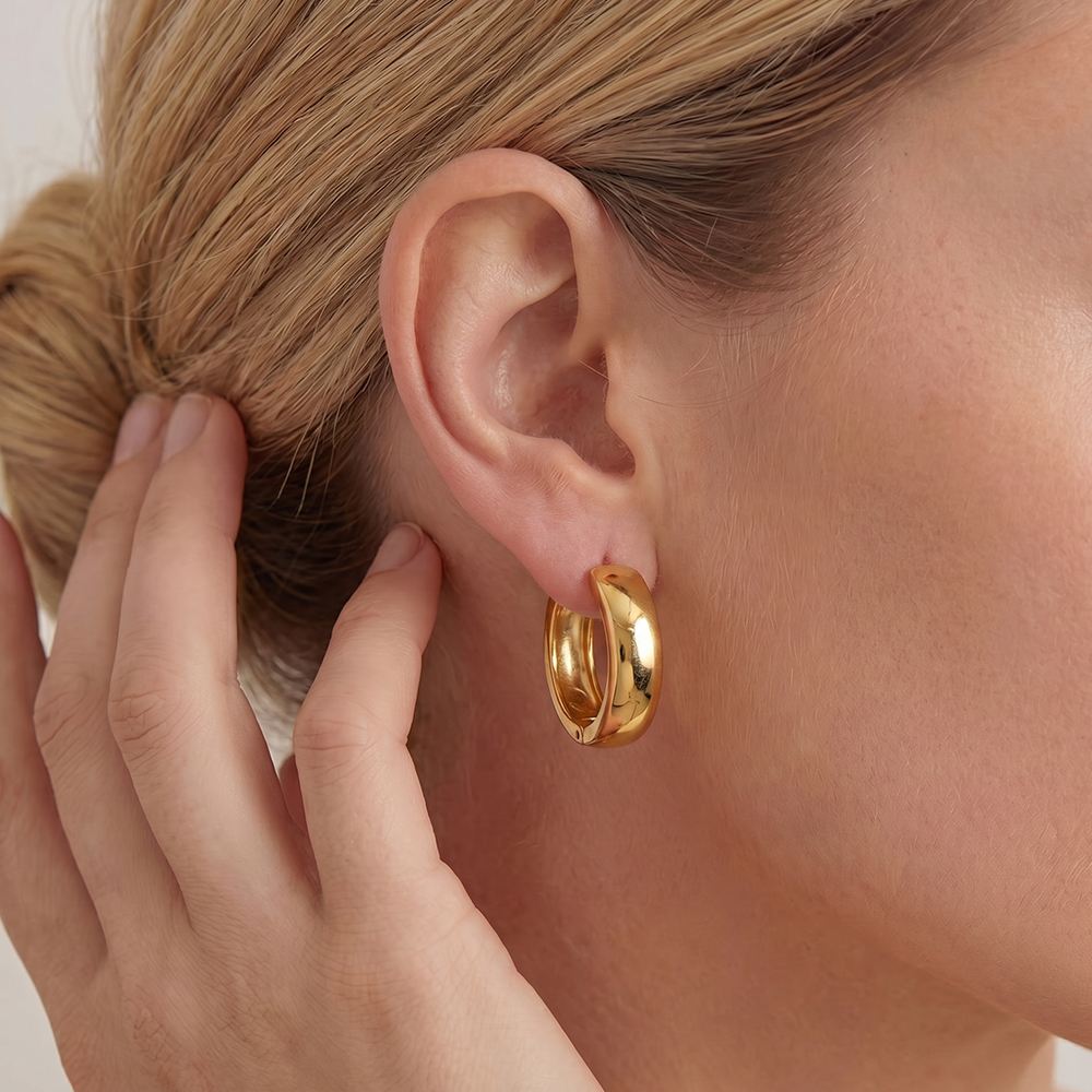 Stainless steel earrings, 25 mm, plain hoop earrings