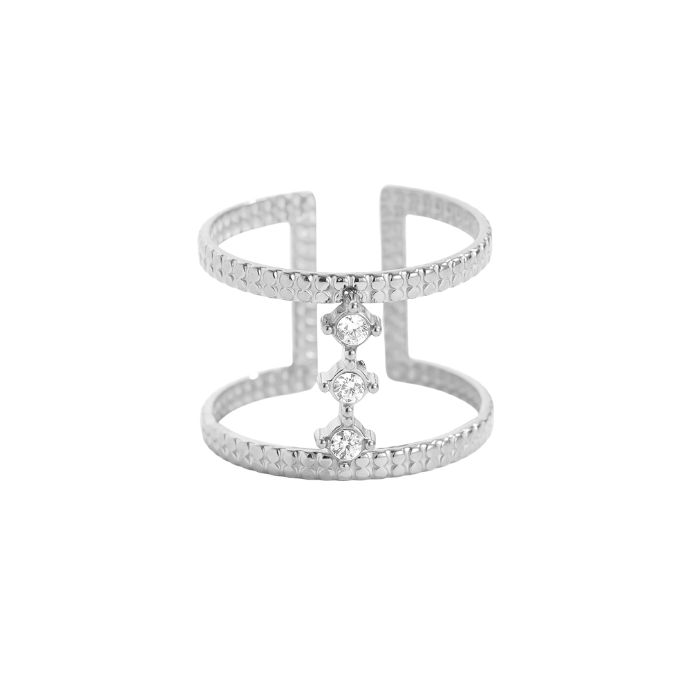 Adjustable double stainless steel ring with cubic zirconia  