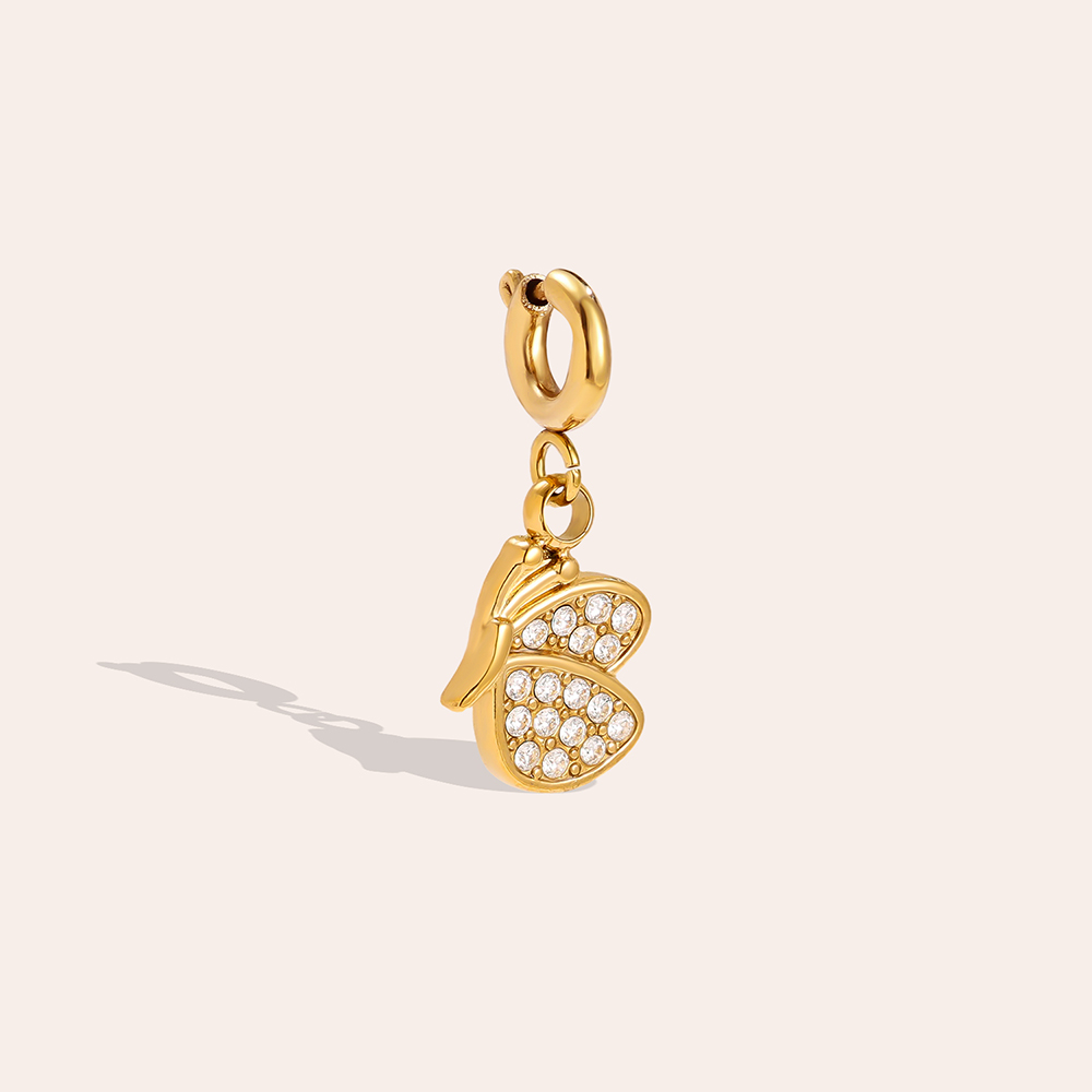 Stainless steel pendant 29mm half zirconia butterfly with spring clasp