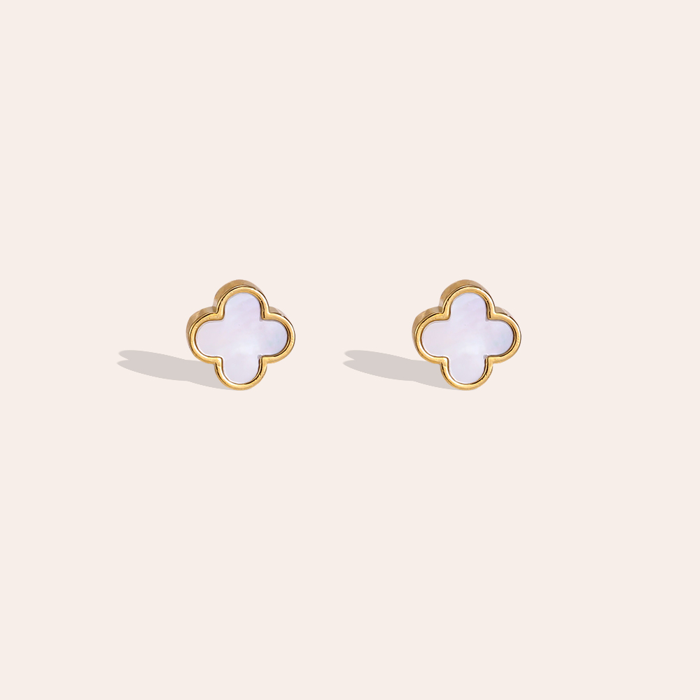 Stainless steel earrings, 7mm, shell-shaped cloverleaf  