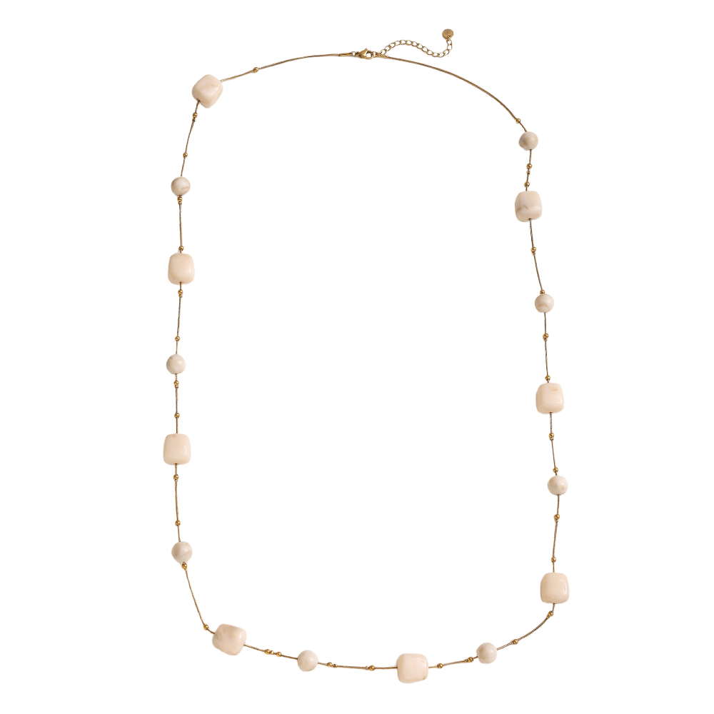 Stainless steel necklace 90cm resin cubes and beads