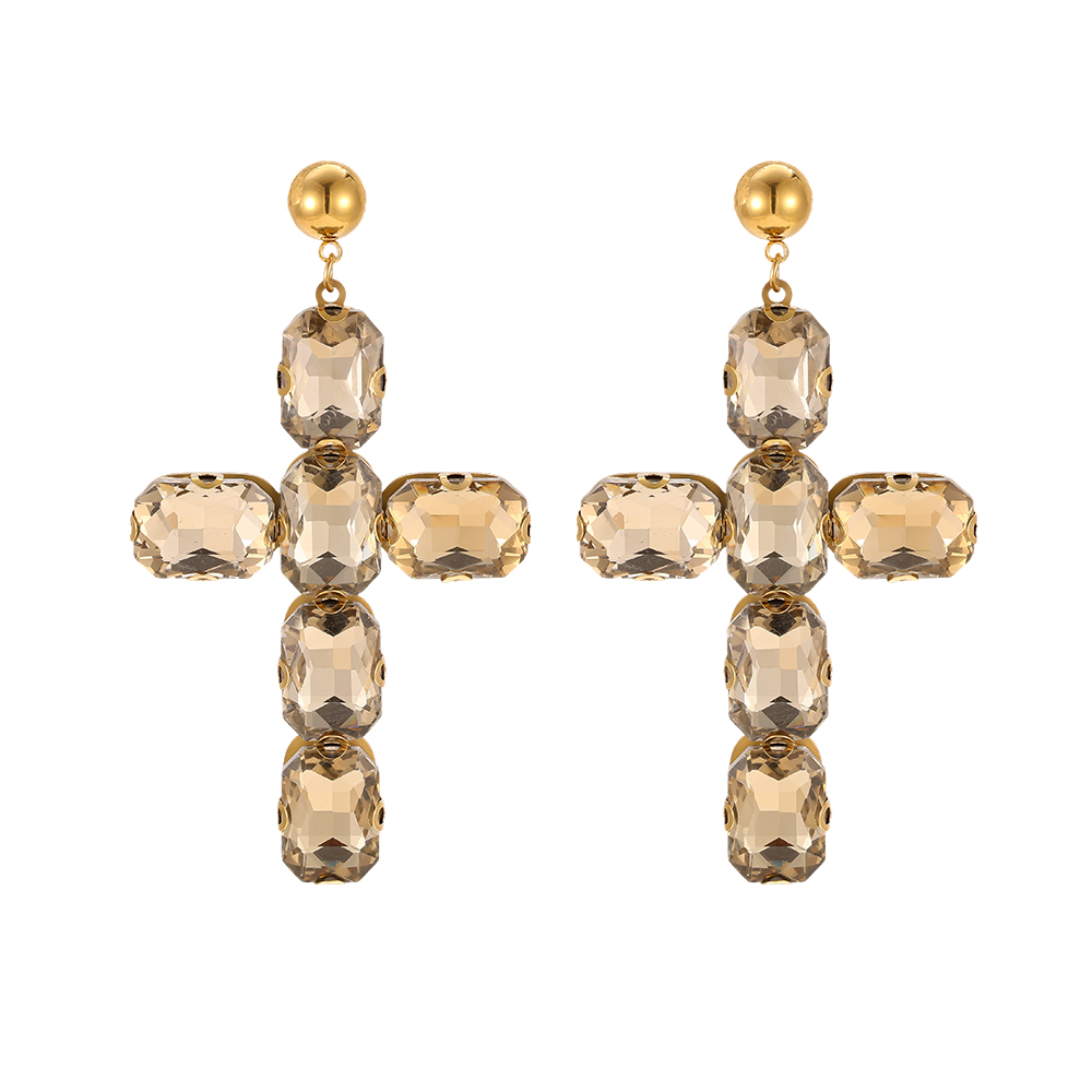 Stainless steel earrings, 70 mm, glass crystal cross 
