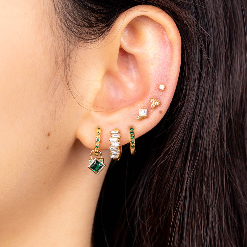 Locked cube gold-plated earrings