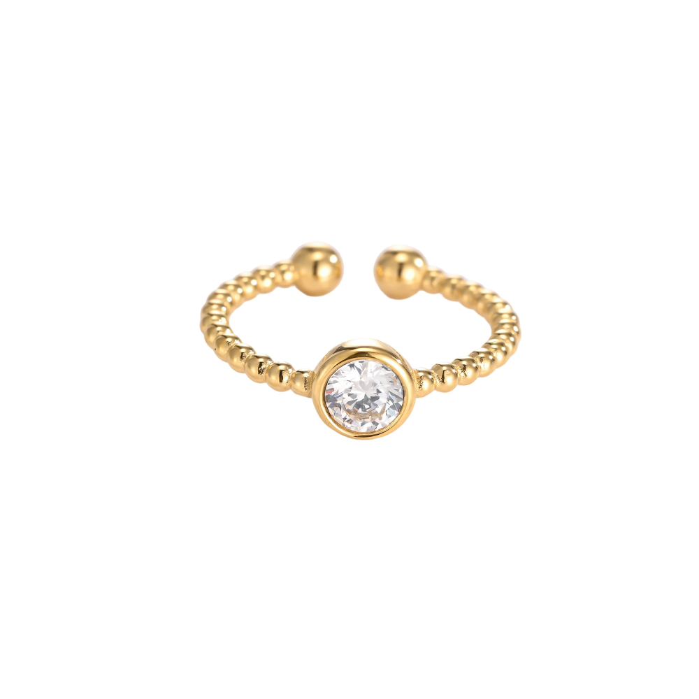 Stainless steel ring, adjustable, round zirconia
