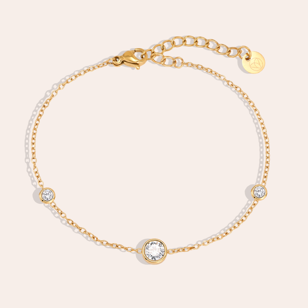 Stainless steel bracelet, 17 cm, round cubic zirconia