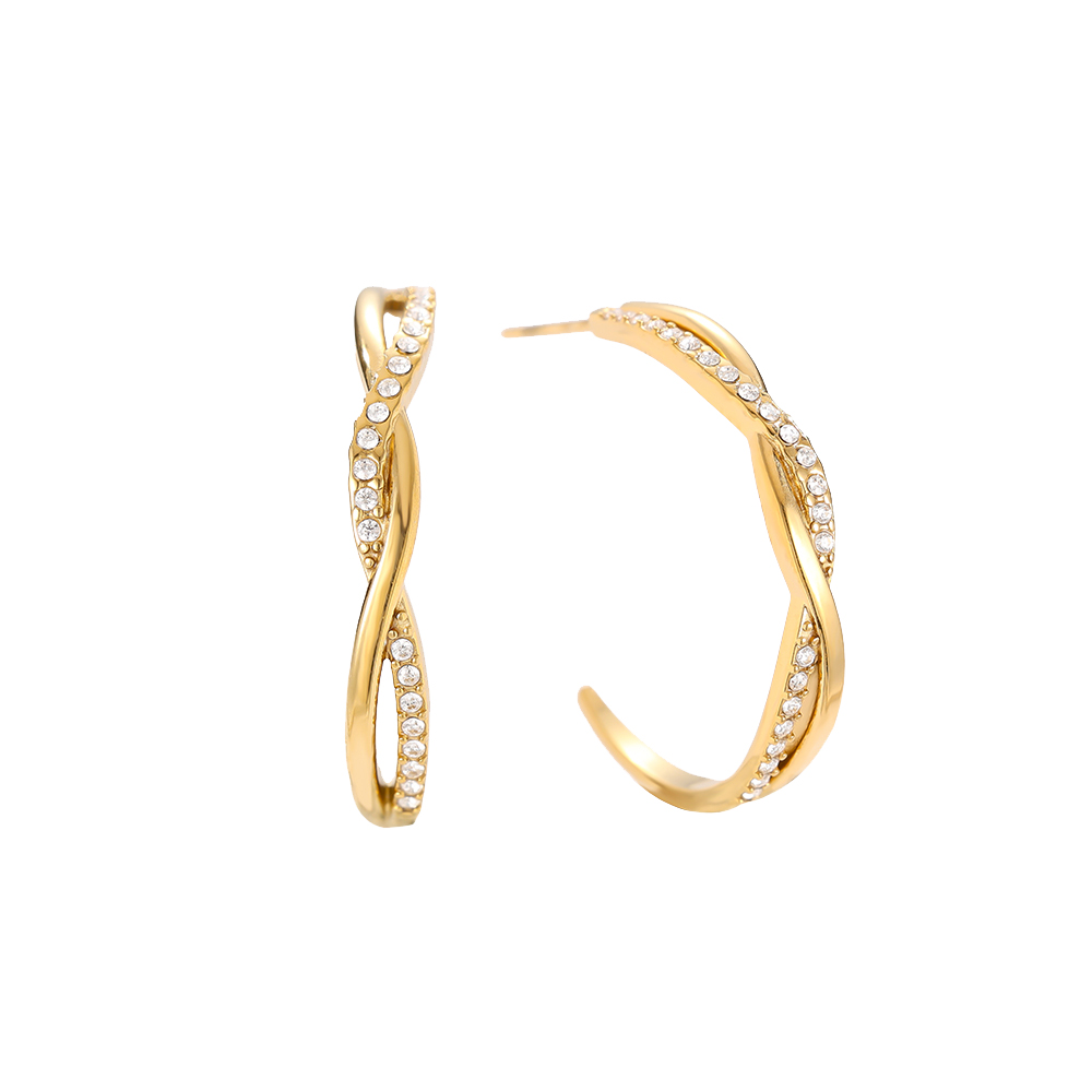 Stainless steel earrings 2.5cm Elegant Twist Diamond Hoop