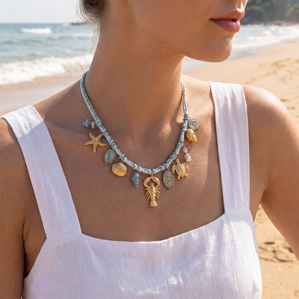 Stainless steel necklace 42cm blue ocean style