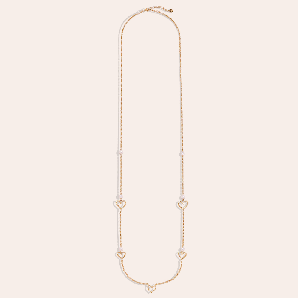 Stainless steel necklace, 95 cm, open heart beads