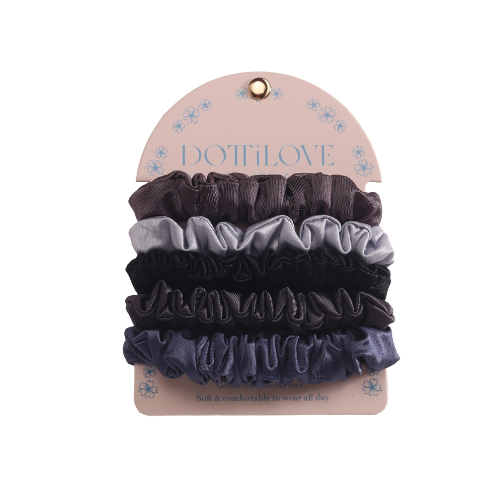 Set of 5 black pastel-coloured satin scrunchies  