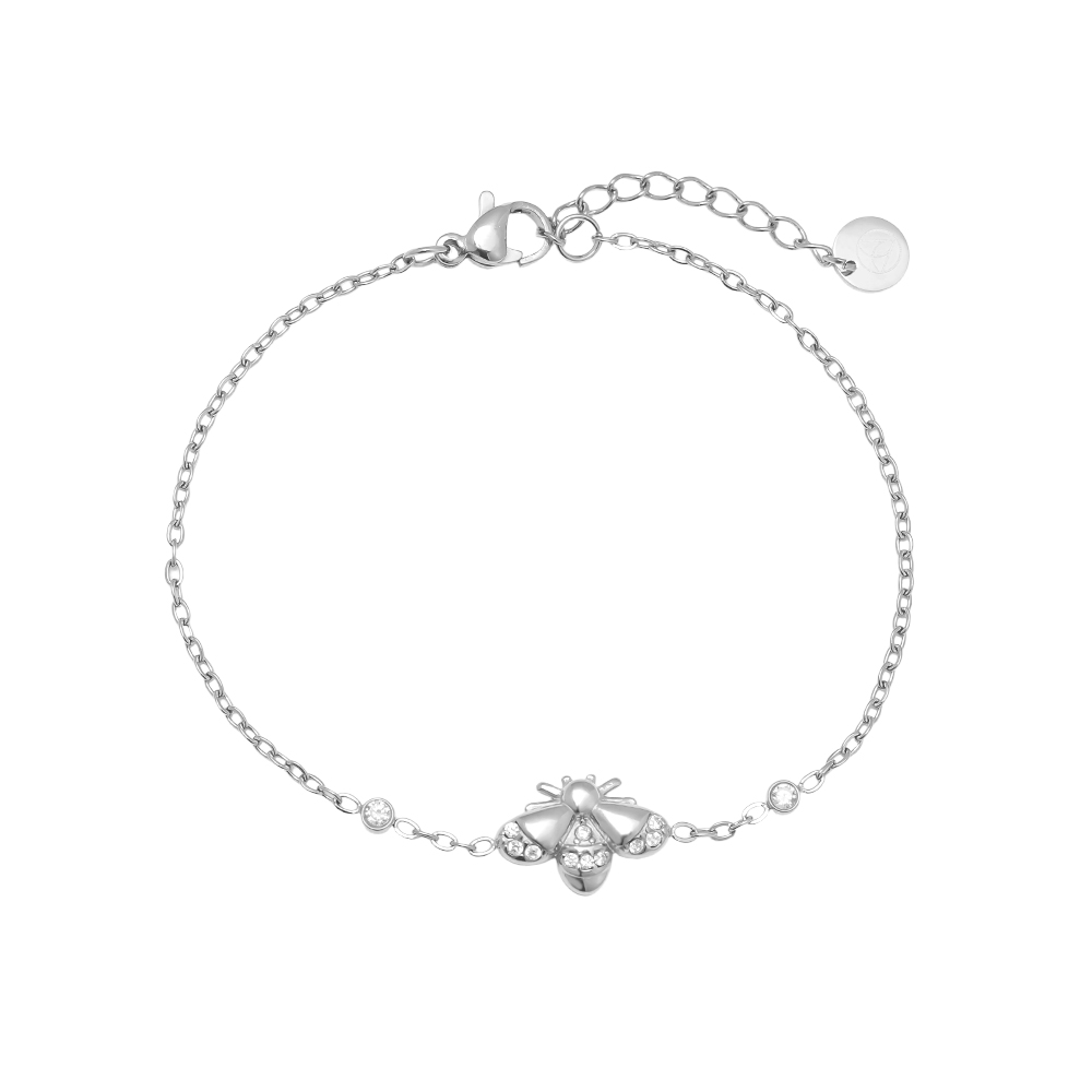 Stainless steel bracelet 17cm rhinestone bees