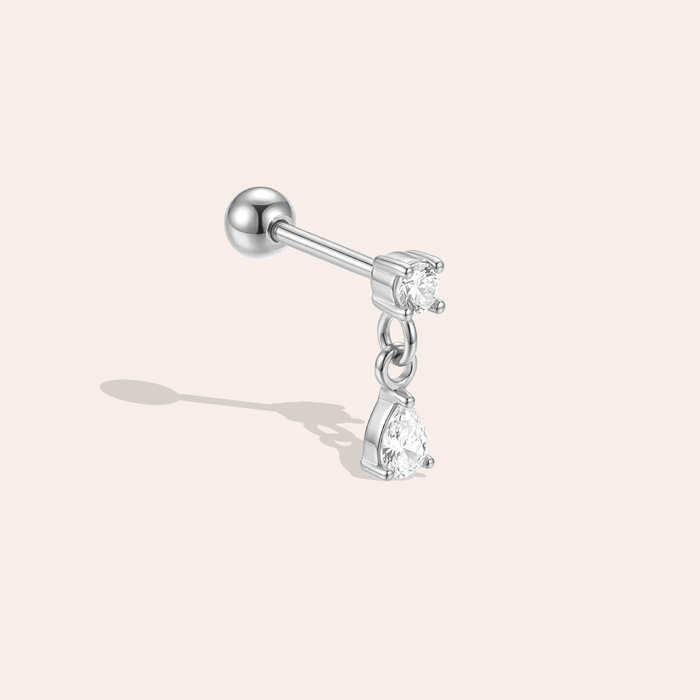 Stainless steel piercing, 9mm mini zirconia teardrop