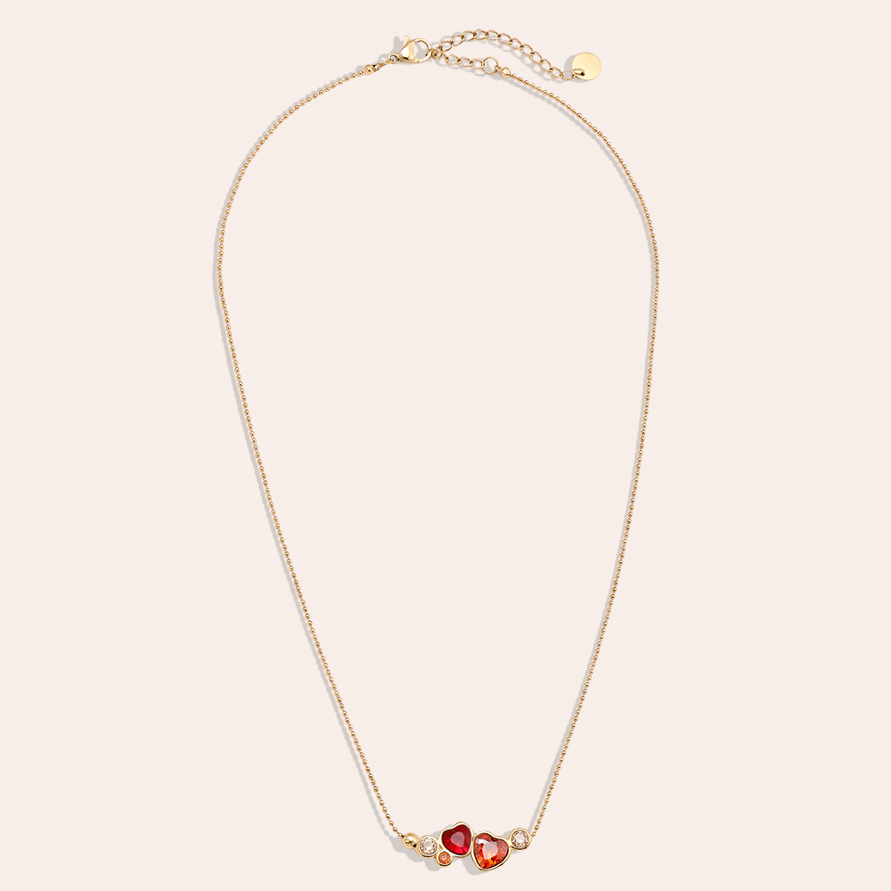 Stainless steel necklace 40cm Diamond Red Heart