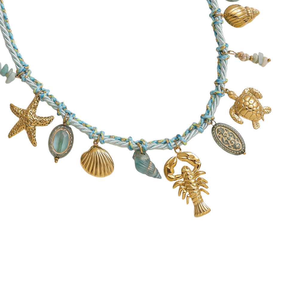 Stainless steel necklace 42cm blue ocean style