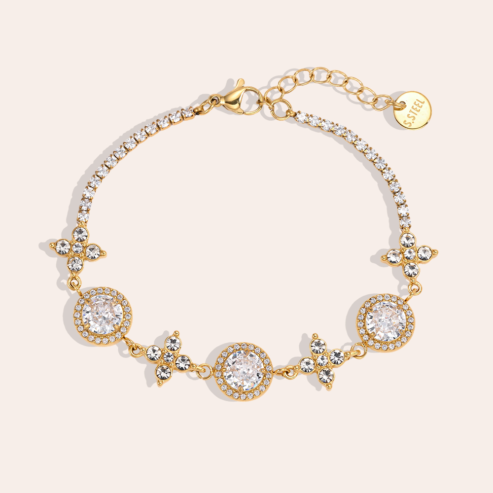 Stainless steel bracelet, 17 cm, with brilliant-cut zirconia